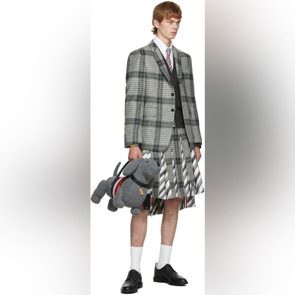 THOM BROWNE GREY BOILED WOOL STRIPE HECTOR BAG TOTE RED NAVY LARGE XL - Picture 8 of 15